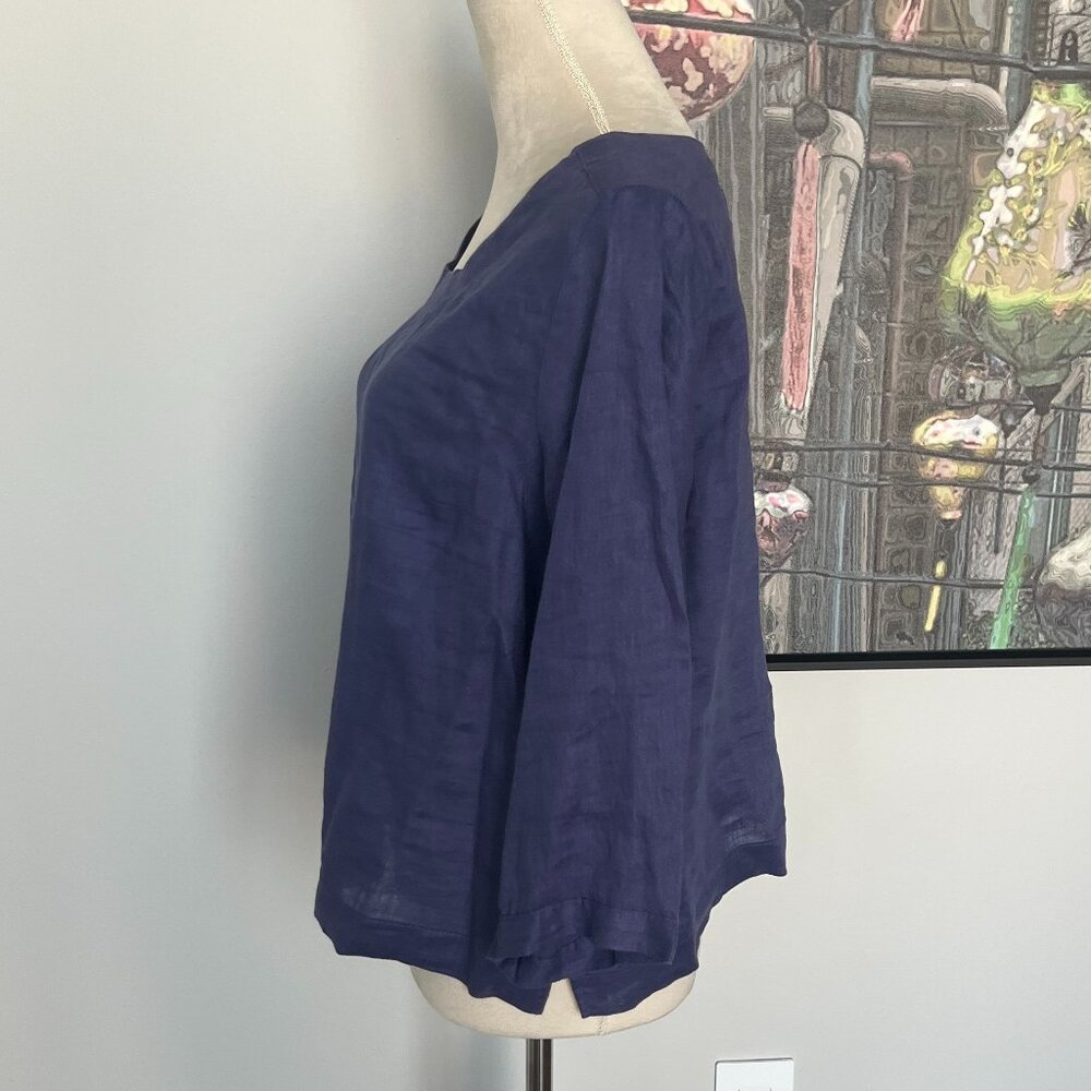 NWT Martha Stewart Blue Linen Top L - Picture 3 of 5